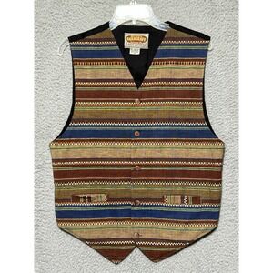 Vintage Paragraff Multicolor Boho Pattern Vest Waistcoat Southwest Aztec Redrock